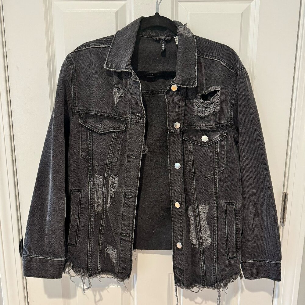 Black Distressed Denim Jacket - Size 6